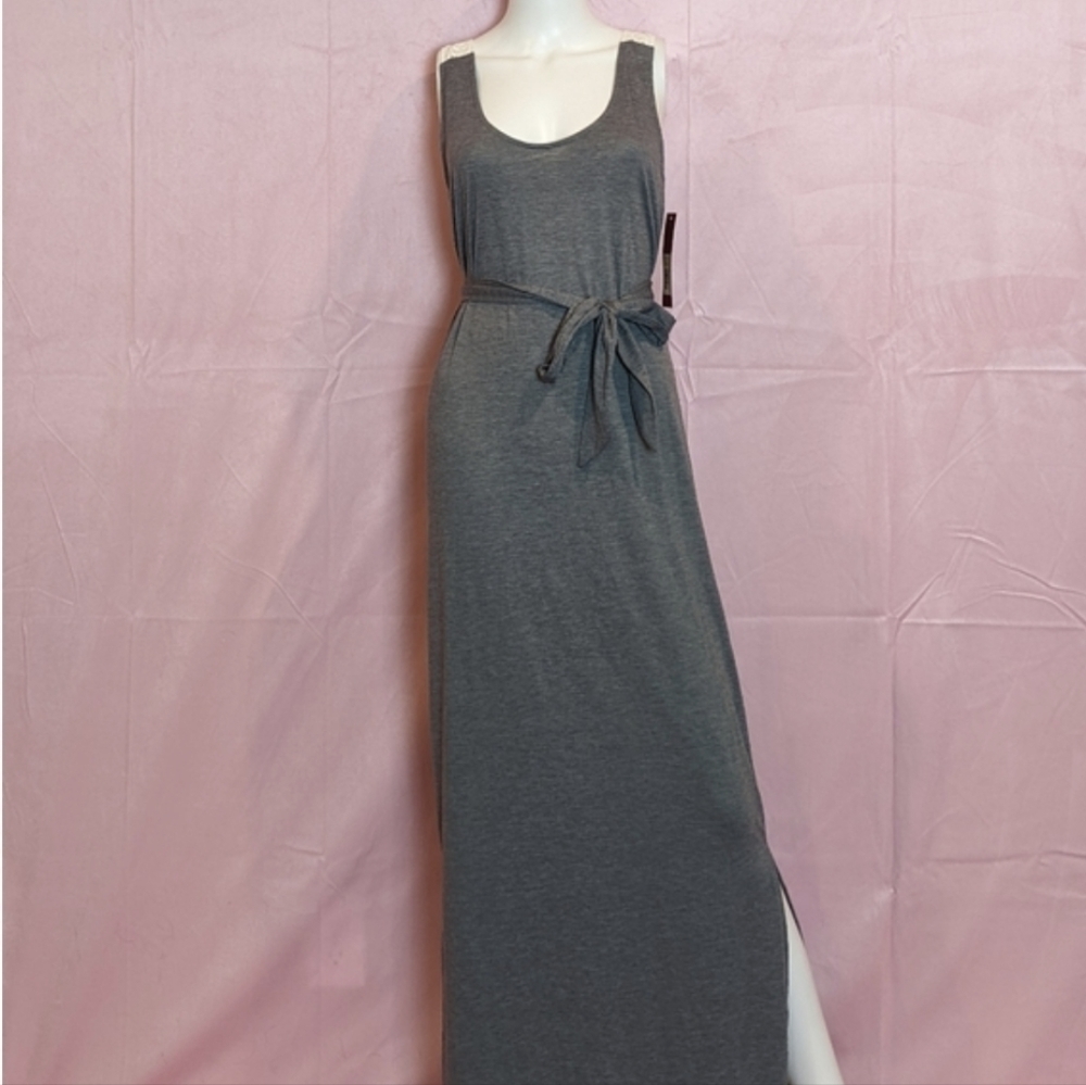 Merona Gray Belted Lace Back Scoop Neck Sleeveless Maxi Dress size Small